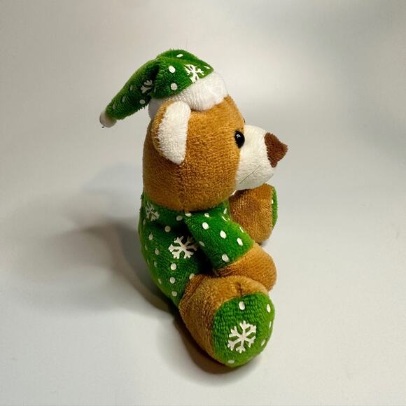 Christmas Bear Plush Green Stocking Hat Mini Stuffed Animal 5" - Picture 3 of 6